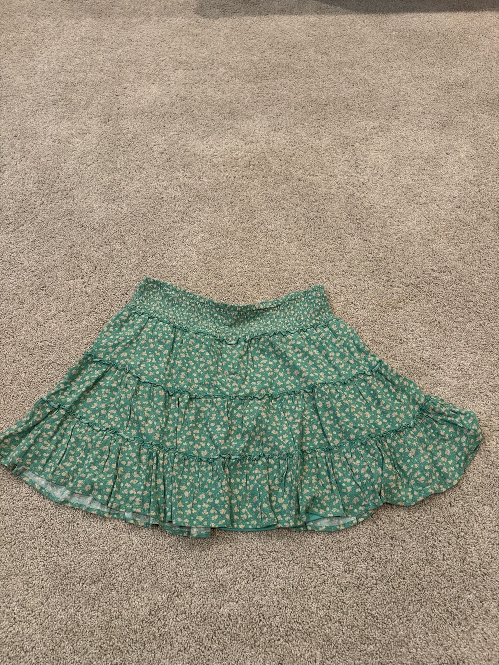 American Eagle Outfitters Green Floral Tiered Skater Skirt